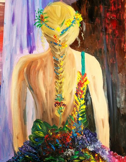 Blond Lady in flower dress - a Paint Artowrk by Vitalina  Novikova Hajisavva